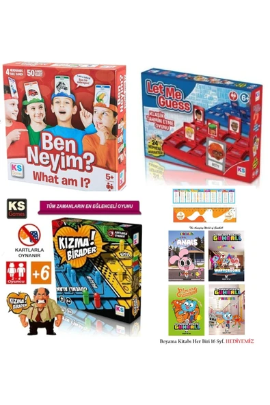 Ks Games Kızmabirader-Ben Neyim? ve Let Me Guess Bil Bakalım Kim Tahmin Eğlenceli Kutu Oyunu+Boyama Kitabı