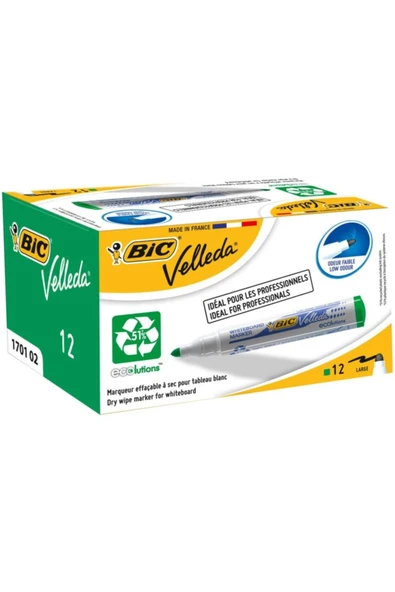 Bic Velleda 1701 Eco Yuvarlak Uç Beyaz Tahta Kalemi Yeşil (12 Li Kutu) 904940 ürün görseli 1