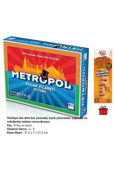 Ks Games Metropol Emlak Ticareti Oyunu ve CRP Toys Doğal Ahşap Denge Oyunu 54 Parça