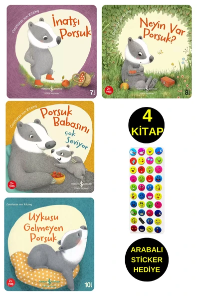 EMOJİLİ  STİCKER HEDİYE  - OKUL ÖNCESİ RESİMLİ KİTAPLAR  -  PORSUK SERİSİ  - 4 KİTAP ürün görseli