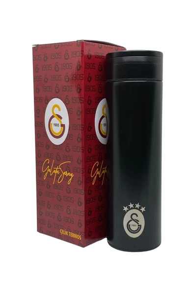 Galatasaray 500ml Lisanslı Çift Katlı Paslanmaz Çelik Termos 8 Saat Sıcak Soğuk Hediye Kutulu Siyah
