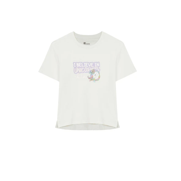 Graphic Tee G Short Sleeve Büyük Kız Çocuk Beyaz Takım SK241034-102 - Resim 3