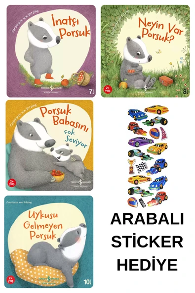 ARABALI STİCKER HEDİYELİ - OKUL ÖNCESİ RESİMLİ KİTAPLAR MASAL - PORSUK SERİSİ 4 KİTAP ürün görseli