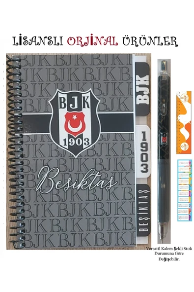 Beşiktaş Lisanslı Spiralli Planlayıcı Bloknot Ayraçlı Karton Kapak ve 0,7 Wise Versatil Kalem ürün görseli 1
