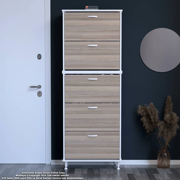 Modilayn VARBİ UMAY' 2 Li Antre Hol 72 x205x 25, 5 cm’ lik 5 Düşer Kapak 10 Göz Bölmeli Ayakkabılık