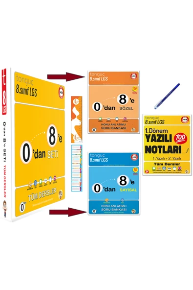 Tonguç Yayınları 0'dan 8'e Hazırlık Seti ve 8. Sınıf Yazılı Notları 1. Dönem 1 ve 2. Yazılı+Sezgistore Cetvel-Ayraç ürün görseli 1