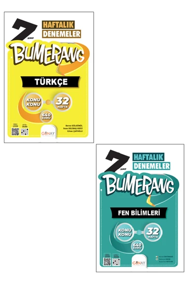 Günay Yayınları 7. Sınıf Bumerang Türkçe + Fen Bilimleri 32 Haftalık Deneme Seti