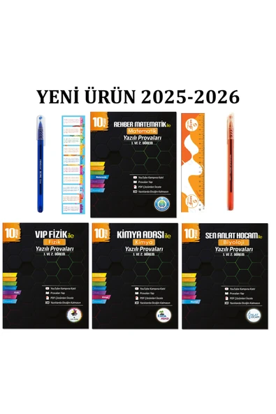 Tonguç Yayınları 10. Sınıf Matematik-Fizik-Kimya ve Biyoloji Yazılı Provaları Seti ve Tükenmez Kalem+Sezgistore Ayraç ürün görseli 1