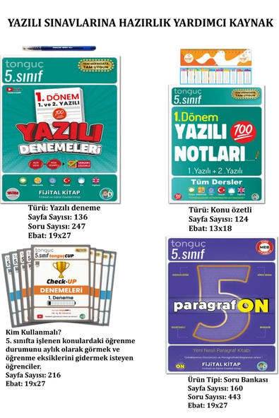Tonguç Yayınları 5. Sınıf Yazılı Denemeleri ve Yazılı Notları 1. Dönem 1 ve 2. Yazılı+Check-Up Denemeleri+Paragrafon ürün görseli 1