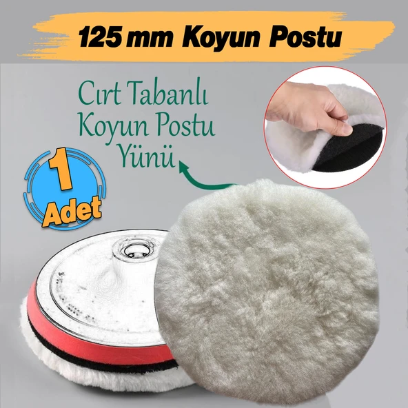 ( 3 Adet ) Koyun Postu Pedi Ø 125 mm Pasta Cila Polisaj Süngeri Cırt Tabanlı Kuzu Postu Yünü Keçesi Parlatma - 3