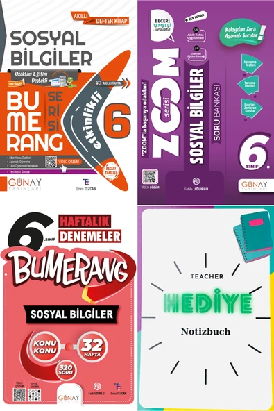 Günay Yayınları 2024 Güncel 6. Sınıf Sosyal Bilgiler Bumerang Zoom Soru Bankası Ve 32 Haftalık Deneme Seti ürün görseli 1