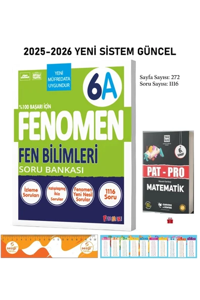 Fenomen Yayıncılık Fenomen 6. Sınıf 6 Fen Bilimleri A Soru Bankası+Pat-Pro Matematik Soru Bankası+Sezgistore Cetvel ürün görseli 1