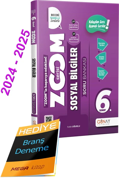 Günay Yayınları 2024 2025 6.SINIF ZOOM SERİSİ SOSYAL BİLGİLER SORU BANKASI (Branş Deneme Hediyeli) ürün görseli 1