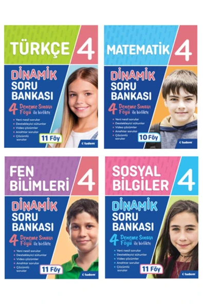 Tudem Yayınları 4. Sınıf Türkçe+matematik+fen+sosyal Dinamik Soru Bankası Seti ürün görseli 1
