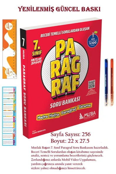 Muba Yayınları MB 7. Sınıf Paragraf Soru Bankası 2025--2026 ve 2 Adet Tükenmez Kalem+Sezgistore Cetvel Ayraç ürün görseli 1