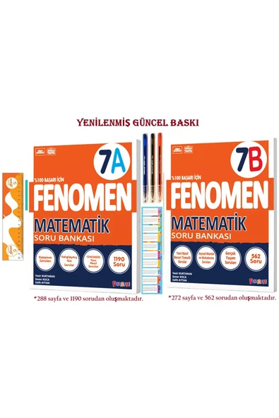Fenomen Yayıncılık 7. Sınıf 7 Matematik A ve B Soru Bankası 2025-2026 ve 3 Renk Tükenmez Kalem+Sezgistore Ayraç-Cetvel ürün görseli 1