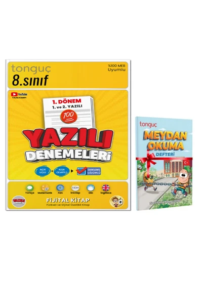 Tonguç Yayınları 8. Sınıf Yazılı Denemeleri 1. Dönem 1 ve 2. Yazılı ve Meydan Okuma Def. Hediyeli ürün görseli 1