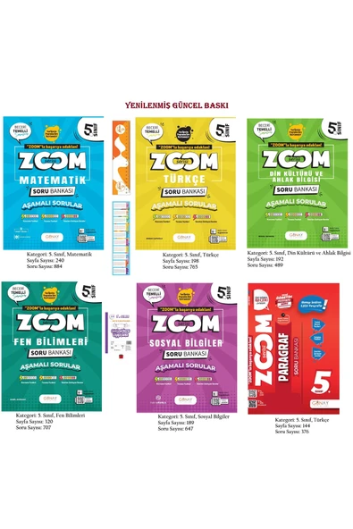 Günay Yayınları 5. Sınıf Zoom Serisi Tüm Dersler Soru Bankası 6 Kitap 2025-2026+Deneme ürün görseli 1
