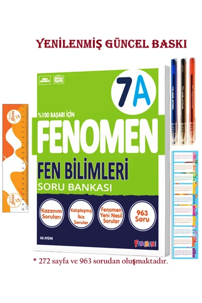 Fenomen Yayıncılık 7. Sınıf 7 Fen Bilimleri A Soru Bankası 2025-2026 ve 3 Renk Tükenmez Kalem+Sezgistore Kitap Ayraç Ce