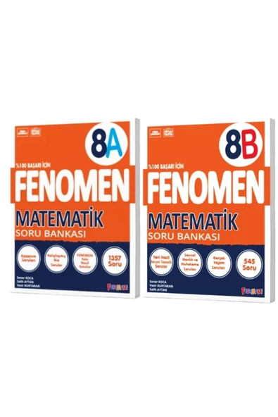 Fenomen Yayıncılık FENOMEN YAYINLARI 8. SINIF Matematik A+B Soru Bankası  (2 KİTAP) ürün görseli 1