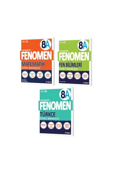 Fenomen Yayıncılık Fenomen 8.Sınıf Matematik A-Fen Bilimleri A ve Türkçe A Soru Bankası 3 Kitap