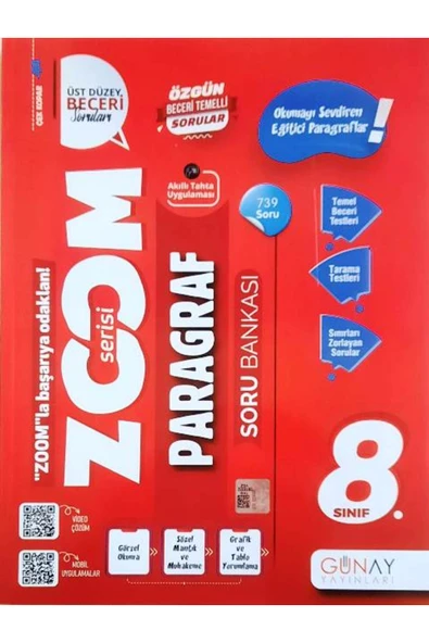 Günay Yayınları GÜNAY YAYINLARI ZOOM SERİSİ 8.SINIF PARAGRAF SORU BANKASI ürün görseli 1