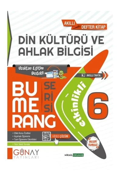 Günay Yayınları 6. Sınıf Din Kültürü ve Ahlak Bilgisi Bumerang Serisi Etkinlikli Akıllı Defter ürün görseli 1