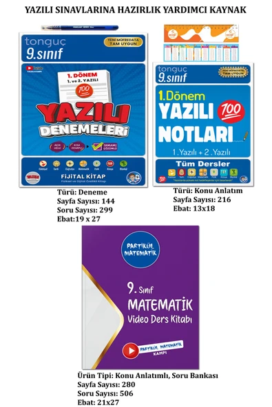 Tonguç Yayınları 9. Sınıf Yazılı Denemeleri ve Yazılı Notları 1. Dönem 1 ve 2. Yazılı+Partikül Matematik Video Ders K ürün görseli 1