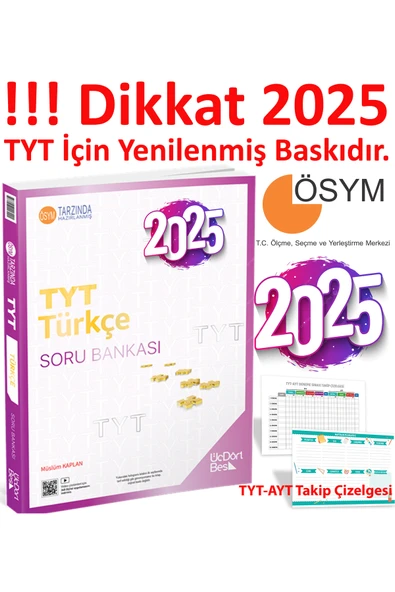 Üç Dört Beş Yayıncılık 345 - TYT Türkçe Soru Bankası – Dikkat 2025 Tamamı Çözümlü Rüştü-Benim Hocam ürün görseli 1