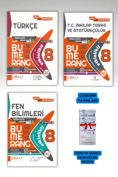 Günay Yayınları 2025 8.sınıf Lgs Bumerang Serisi Etkinlikli -türkçe-inkılap-fen Bilgisi Akıllı Defter-hediyeli - Resim 2