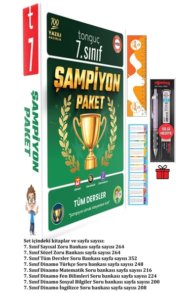 Tonguç Yayınları 7. Sınıf Şampiyon Paketi (8 Kitap) ve Hediye Versatil Kalem+Sezgistore Ayraç-Cetvel