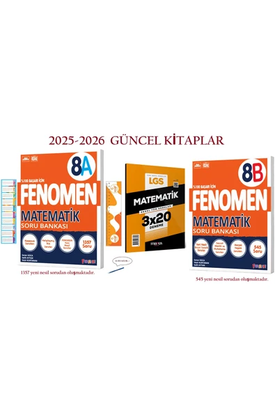 Fenomen Yayıncılık 8. Sınıf 8 Matematik A Soru Bankası Ve 8 Matematik B Soru Bankası Ile 3x30 Matematik Denemesi ürün görseli 1