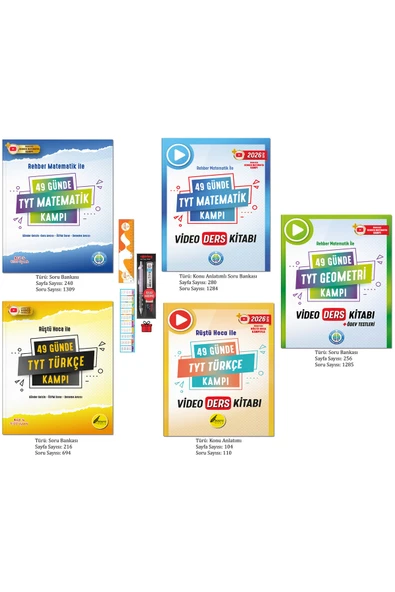 REHBER MATEMATİK YAYINLARI 49 Günde TYT Matematik-Türkçe ve Geometri Kampı Seti 2026 ve Hediye Versatil Kalem Seti ürün görseli 1