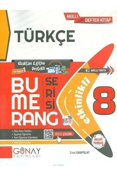 Günay Yayınları 8. Sınıf Bumerang Serisi Etkinlikli Türkçe Akıllı Defter Kitap / Günay Yayınları / 9786257150460 ürün görseli 1