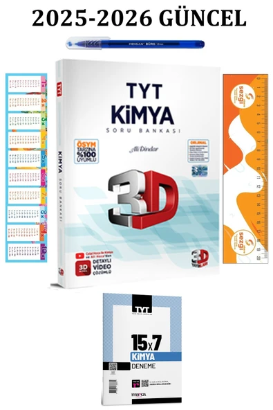3D Yayınları TYT 3D Kimya Soru Bankası ve Tükenmez Kalem+Sezgistore Ayraç Cetvel ürün görseli 1