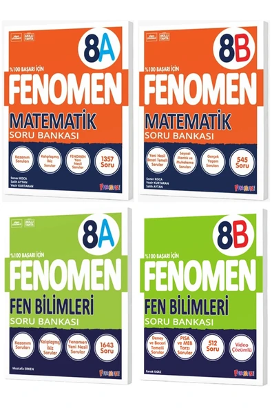 Fenomen Yayıncılık Fenomen Okul 2025 8. Sınıf Matematik + Fen Bilimleri A + B Serisi Soru Bankası Seti 4 Kitap ürün görseli 1