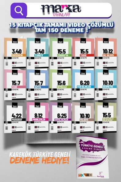 Marka Yayınları 2026 Tyt Tum Dersler Ve Branş Denemeleri Video Çözümlü 15 Kitapçık ( 150 Deneme ) ürün görseli 1
