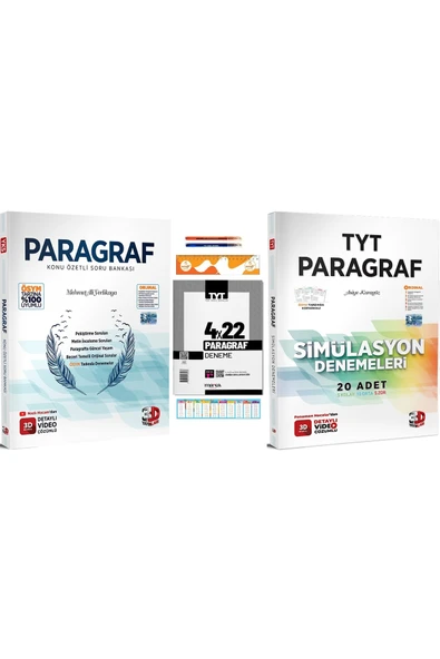 3D Yayınları 3D Paragraf Konu Özetli Soru Bankası ve TYT 3D Paragraf Simülasyon Denemeleri+2025 TYT Paragraf 4 De ürün görseli 1