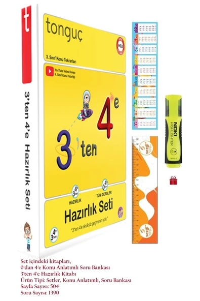 Tonguç Yayınları 3'ten 4'e Hazırlık Seti 2025 Son Güncellenmiş Ve Sezgistore Ayraç Cetvel Fosforlu Kalem ürün görseli 1