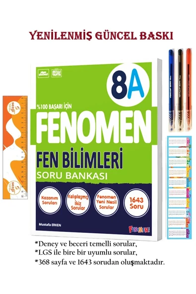 Fenomen Yayıncılık 8. Sınıf 8 Fen Bilimleri A Soru Bankası 2025-2026 ve 3 Adet Tükenmez Kalem+Sezgistore Cetvel Ayraç ürün görseli 1