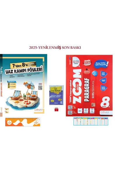 Günay Yayınları 7'den 8'e Geçenler İçin Yaz Tatili Föyleri ve 8. Sınıf Zoom Serisi Paragraf Soru Bankası Seti ürün görseli 1