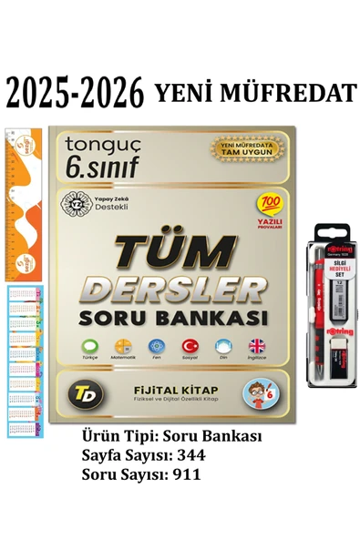 Tonguç Yayınları 6. Sınıf Tüm Dersler Soru Bankası 2025-2026 Yeni ve Tikky0.5 Versatil Kalem 3'Lü Set ürün görseli 1