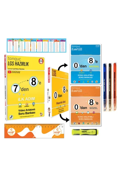 Tonguç Yayınları 7'den 8'e Hazırlık Seti (7 Den 8 E Hazırlık Ilk Adım 0 Dan 8 E Soru Bankası+Kalem+Fosforlu Kalem) ürün görseli 1