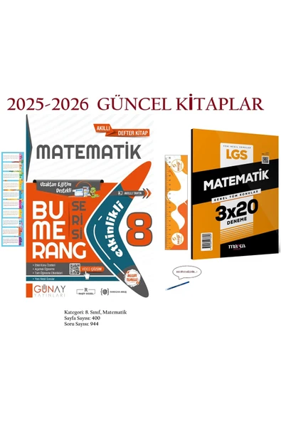 Günay Yayınları 8. Sınıf Lgs Bumerang Matematik Etkinlikli Soru Bankası 2025-2026 ve Marka 3x20 Matematik Denemesi ürün görseli 1