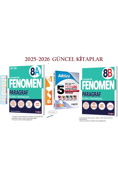 Fenomen Yayıncılık 8. Sınıf 8 Paragraf A Soru Bankası ve 8 Paragraf B Soru Bankası İle Son 5 Yıl Çıkmış Sorular+Kalem ürün görseli 1