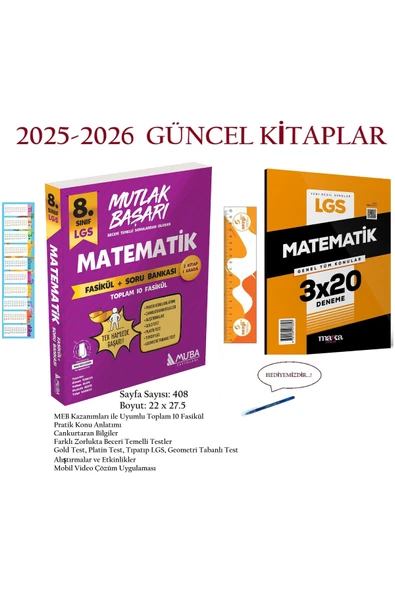 Muba Yayınları MB 8. Sınıf Matematik Fasikül+Soru Bankası 2025-2026 ve 3x20 Matematik Deneme+Tükenmez Kalem