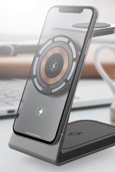 15W 3in1 Hızlı Manyetik Masaüstü Metal Magsafe Kablosuz Şarj Standı ve Telefon Tutucu Simex Atmosphere - 3