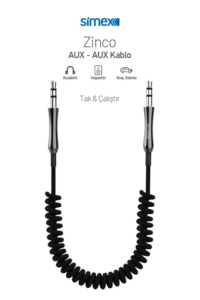 Simex 3.5mm Kumaş Spiralli AUX Kablosu SA-01 Zinco - 3