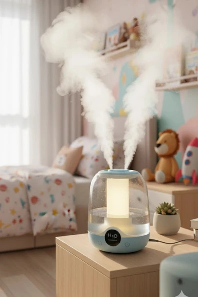 Glr K07 Mavi Çift Spreyli Ultrasonik Sessiz Hava Nemlendirici ve Gece Lambası | 3L Kapasite - 3