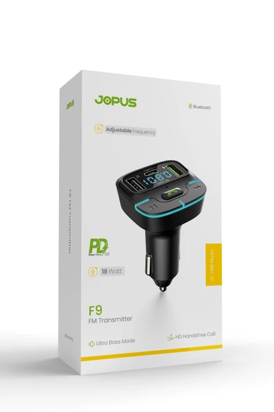 Jopus F9 Araç Fm Transmitter 5.3 Bluetooth Araç Kiti Usb Type-C Hızlı Şarj Çıkışlı Çakmaklık Girişli - 6